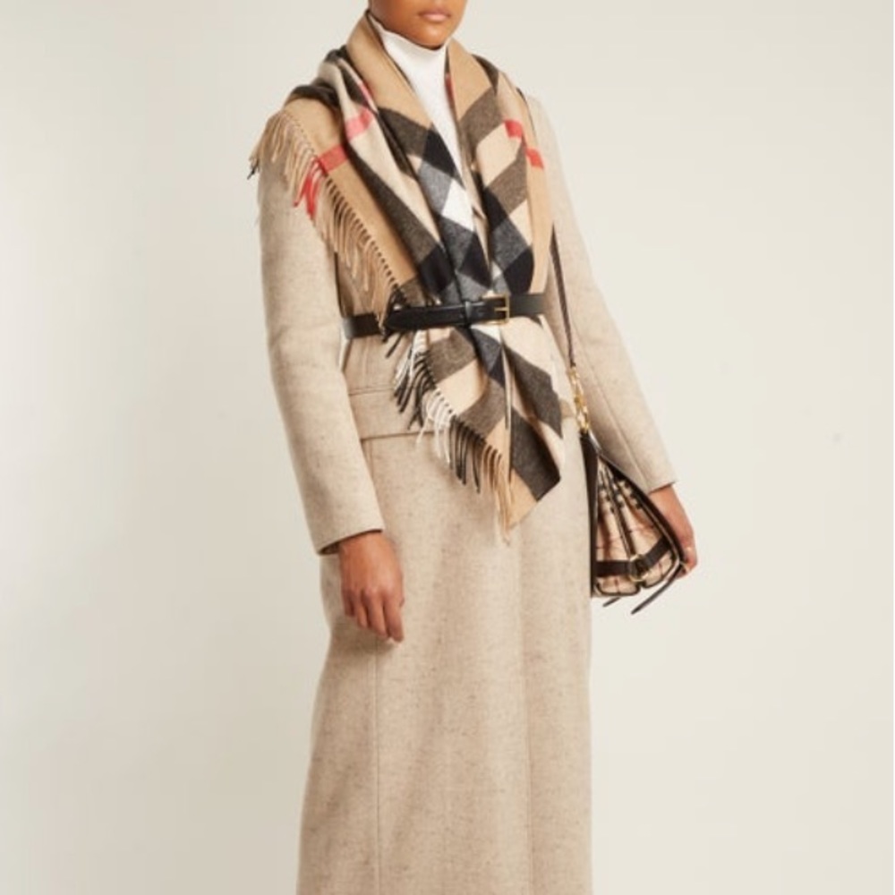 NWT Burberry Cashmere House-Checked Bandana Scarf